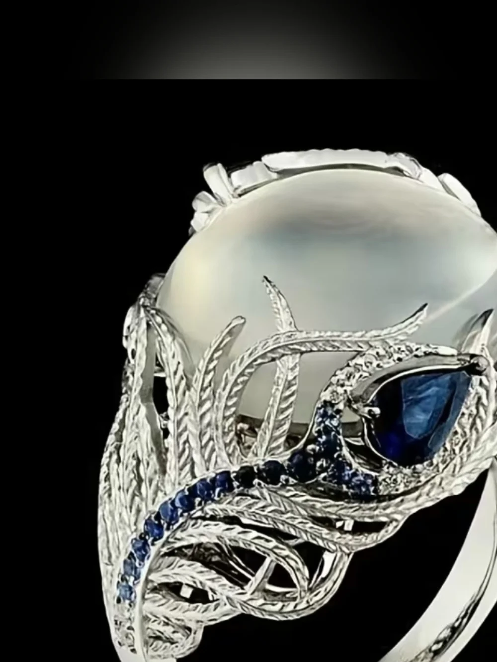 New Statement Ring White Cat Eye Crystal Silver Tone Cocktail Ring Size 6.5 7